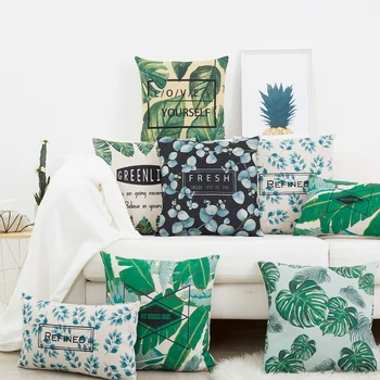 

Drop Ship Green Leaves Pillow Cover Linen Cushion Cover Geometric Decorative Throw Pillow Home Decor Pillowcase Pillowsham