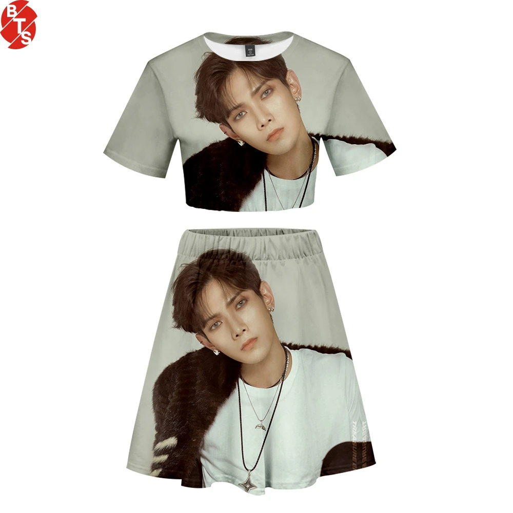 

ATEEZ 3D Printed Kpop Women Two Piece Sets Fashion Summer Short Sleeve Crop Tops+Skirts 2019 Hot Sale Casual Streetwear Clothes