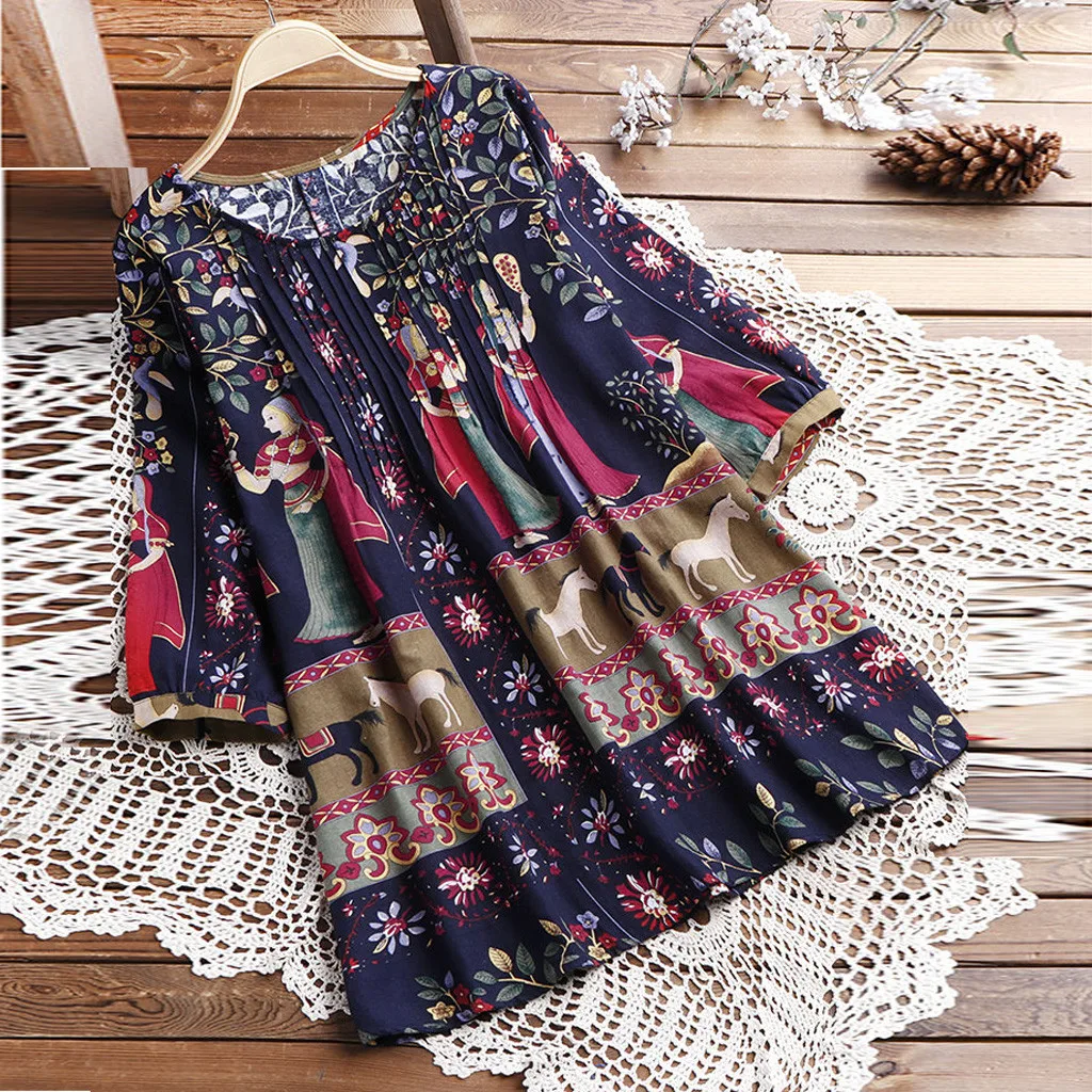 

Blouse Women Casual Plus Size Loose Cotton Linen National Style Long Tops Blouse Blusas Mujer De Moda Camisas Mujer Woman Blouse