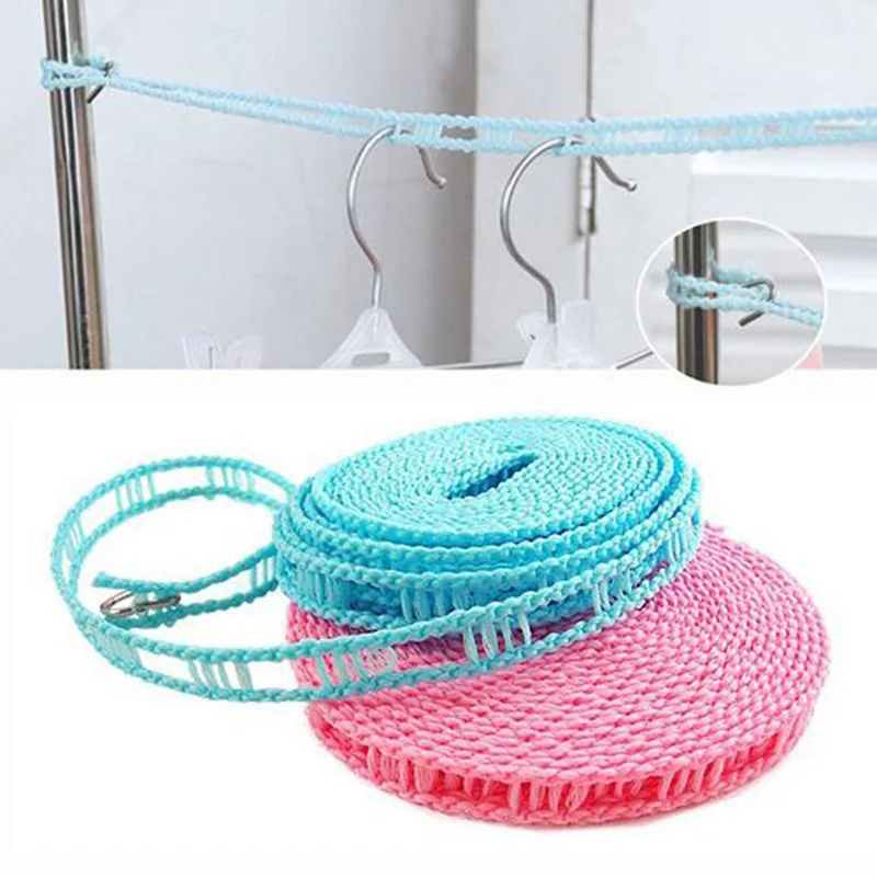 

5m Length Nylon Non-slip Drying Clothes Hanger Rope Clothesline Washing Line With Metal Hook Laundry Storage Rack