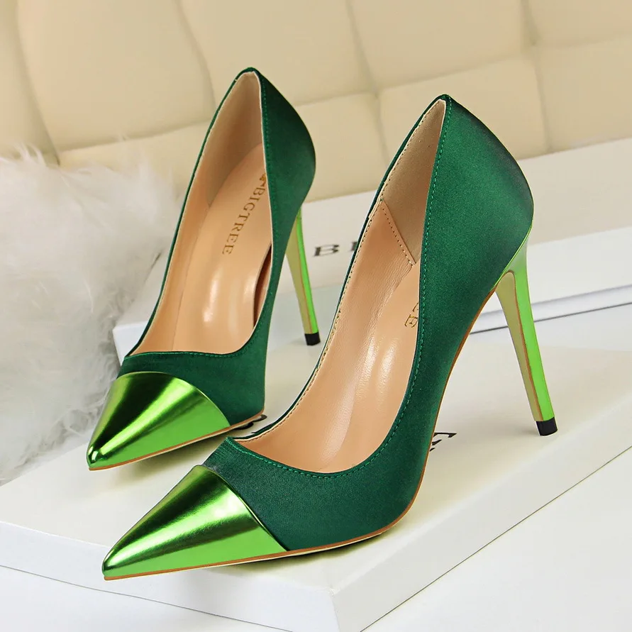 

Women High Heels Womens Shoes Bridal Shoes Wedding Shoes Fashion High-heeled Shallow Mouth Satin Stitching Pointed Nightclub