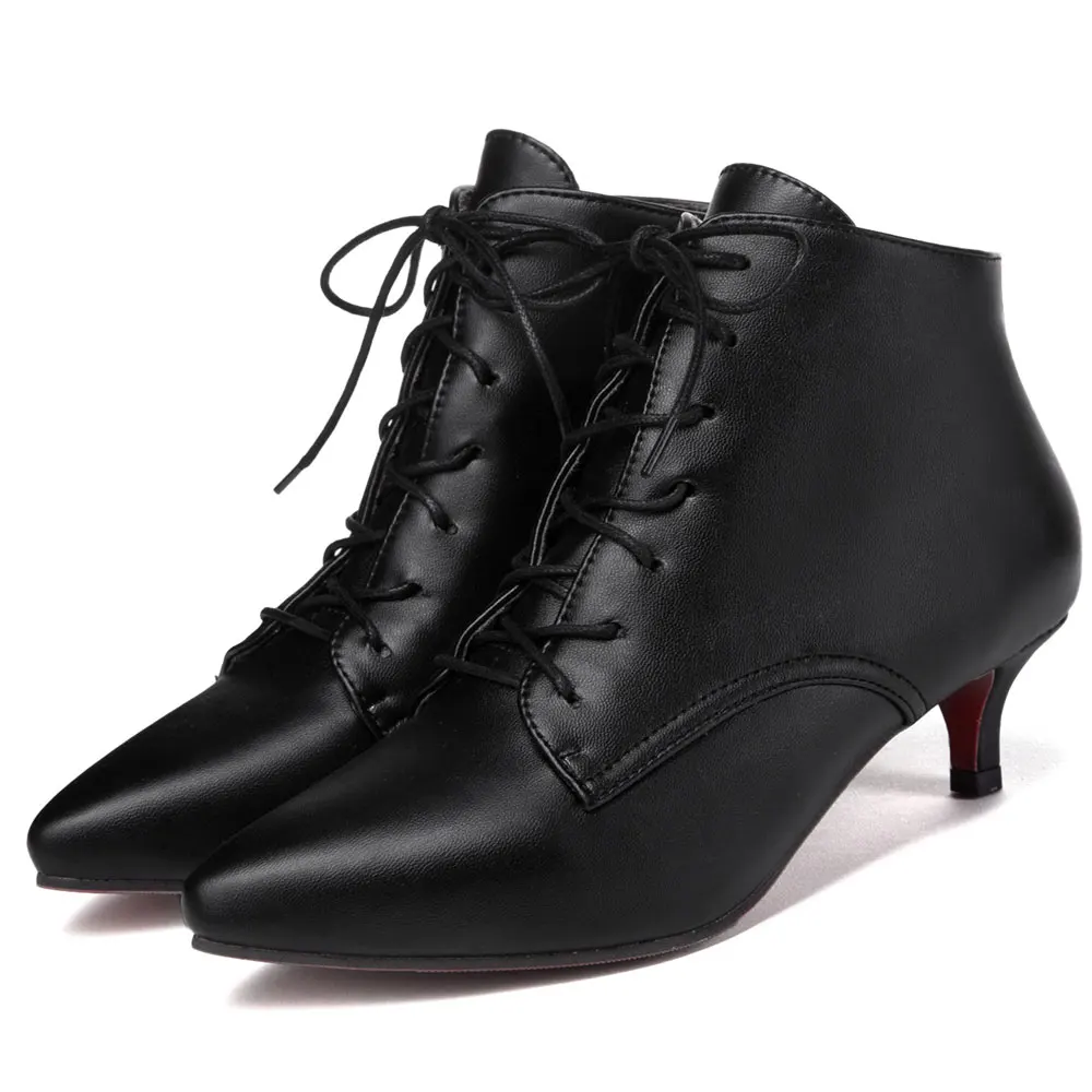 Sgesvier/Новые Модные женские ботильоны с острым носком на шнуровке на среднем каблуке однотонные полусапожки на тонком каблуке цвет черный, красный, Размеры 33-46, B882
