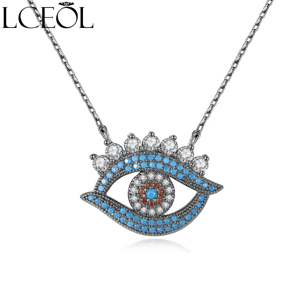 

LCEOL New Vivid Multi Color Eye Shape Pendant Necklace For Women Fashion Gun Black Link Chain Necklace Daily Life Bijoux gift