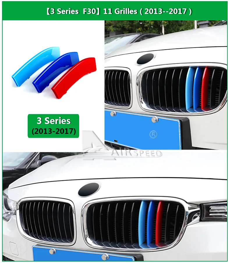 Airspeed Car Front Grill Stripes Covers for BMW 3 Series 3GT F30 F34 E90 Motorsport Decoration Strips Trim Stickers Car-styling (8)