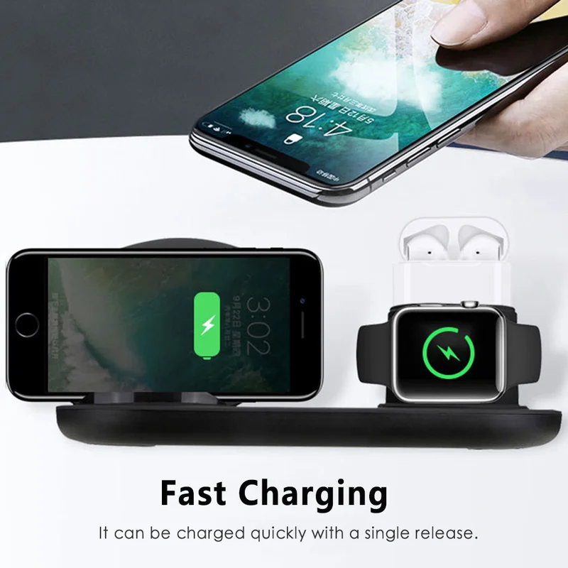 

Wireless Charger Stand for iPhone AirPods Apple Watch, Charge Dock Station Charger for Apple Watch Series 4/3/2/1 iPhone X 8 XS