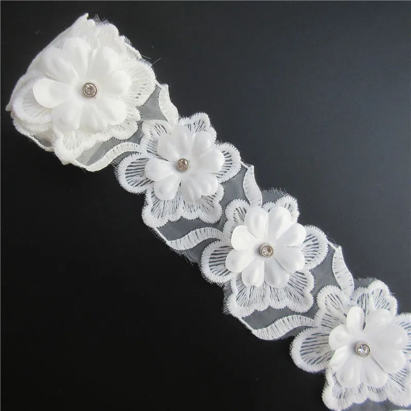 1-yard-White-3D-Flower-Crystal-Embroidered-Fabric-Lace-Ribbon-Applique ...