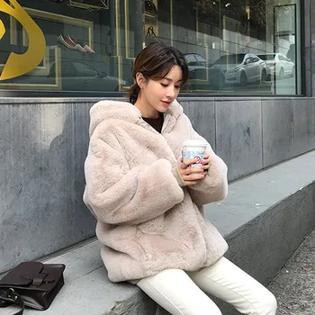 

Furry Fur Jacket Women 2019 new Korean version loose autumn and winter thick rabbit-like wool coat medium-length cotton clothes