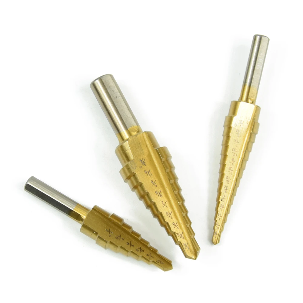 Triangle Shank 3Pcs HSS Steel Step Drill Bit Tool 3//16-1//2/'/' 1//4-3//4/'/' 1//8-1//2/'/'