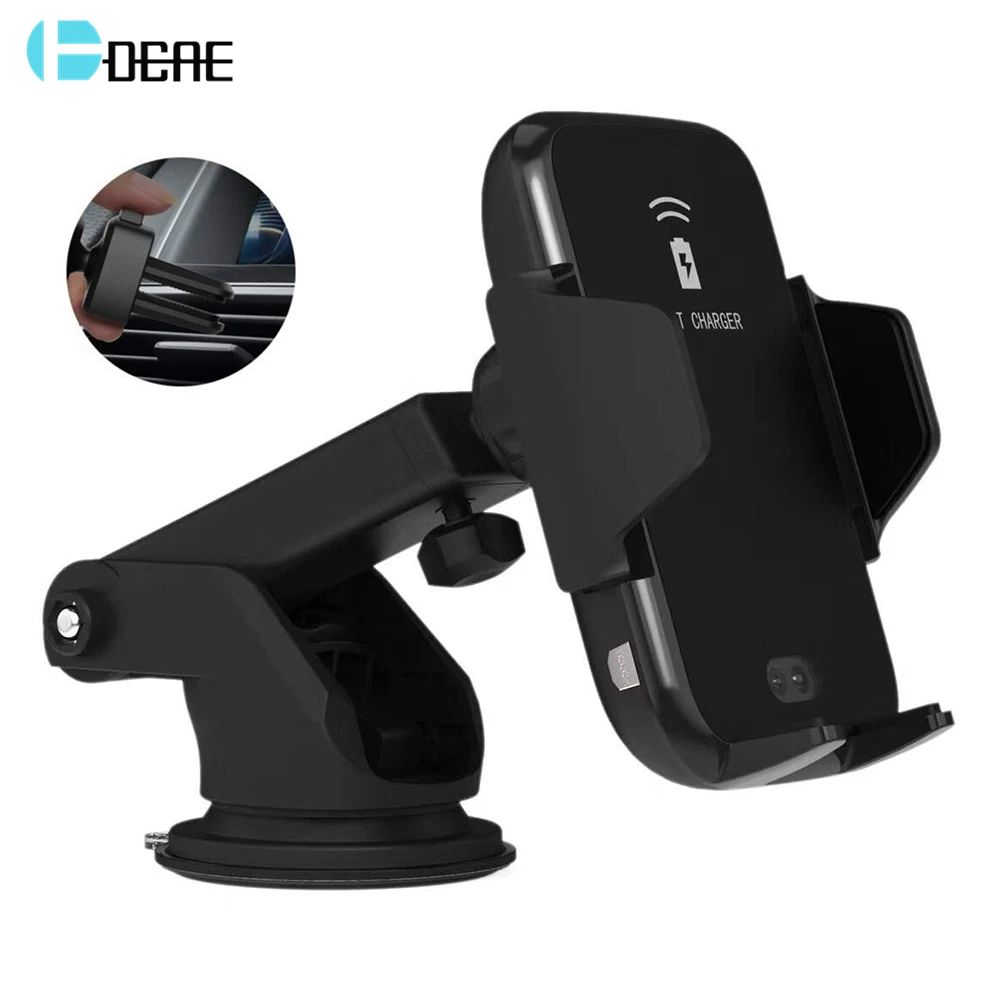 DCAE Automatic Clamping Car Mount Qi Wireless Charger for iPhone XR XS X 8 Phone Holder 10W Fast Charging For Samsung S10 S9 S8