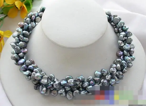 

song voge gem nanJ2281 3ROW BLACK BAROQUE KESHI REBORN PEARL NECKLACE