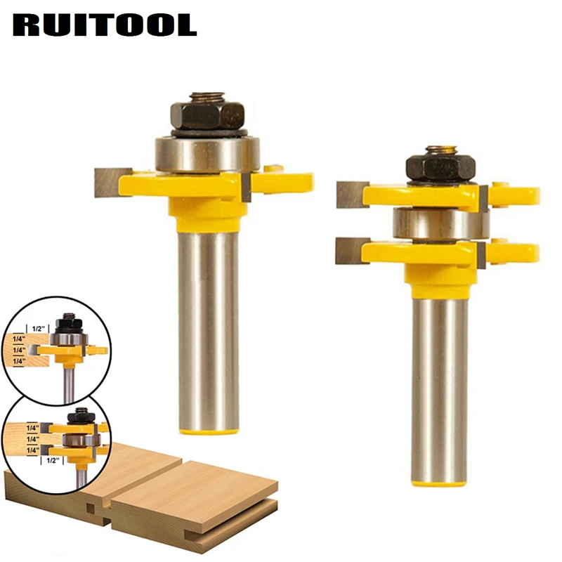 2Pcs Tongue Groove Woodworking Milling Cutter Router Bit