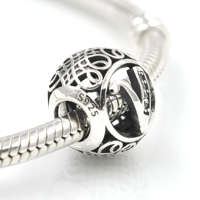 Урожай V Очарование 925 Серебряные Шарики Подходит Pandora Браслет DIY Ювелирные Изделия Для Женщин