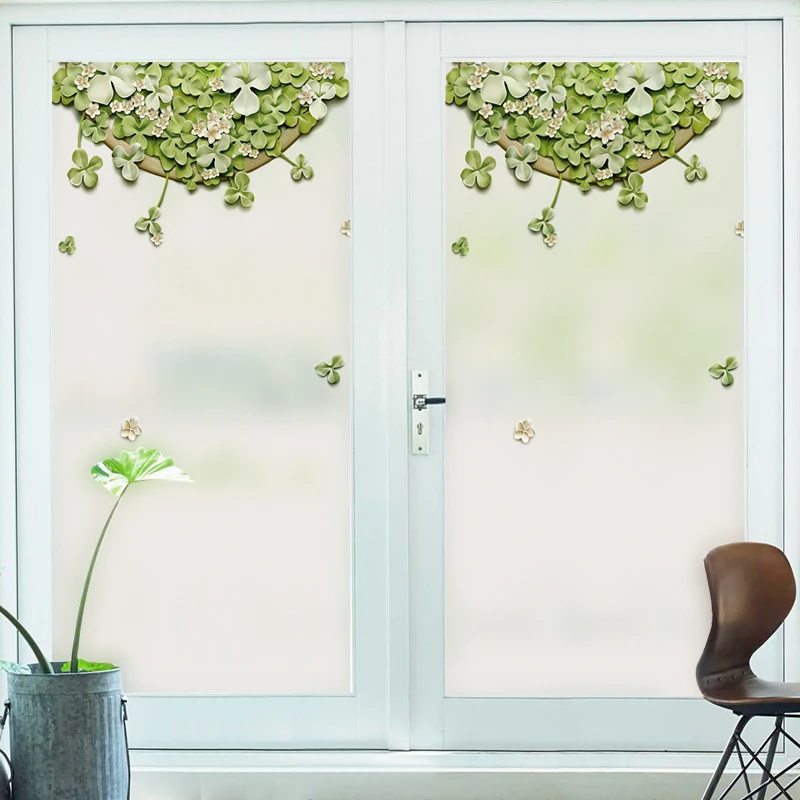 

Free Size Static Cling Frosted Opaque Stained Window Film Decorative Privacy Glass Sticker Digital printing BLT202 Four-leaf