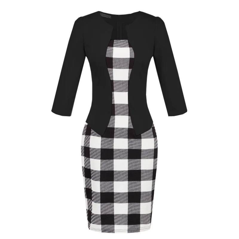 Элегантный Для женщин деловая модельная одежда Bodycon Повседневное плед печати