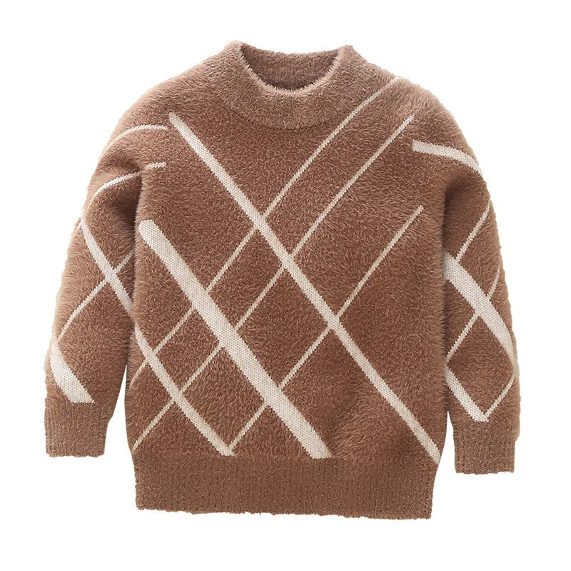 

Striped Pattern Casual Style Autumn Knitted Boys Sweaters Plus Velvet Hot Students 3 4 5 6 Years Woolen Warm Sweater Clothes