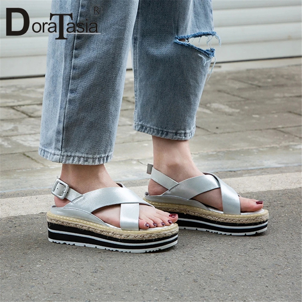 

DORATASIA 2019 Genuine Sheepskin Leather Shoes Sandals Women Summer Flat Platform Women Casual Shoes Woman Size 34-40