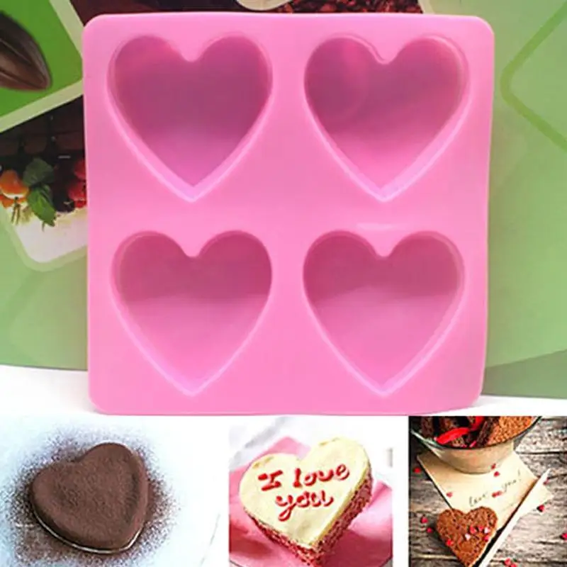 

1PC Heart Shape 4-cavity Soap Muffin Cookies Silicone Mold for Homemade Moulds