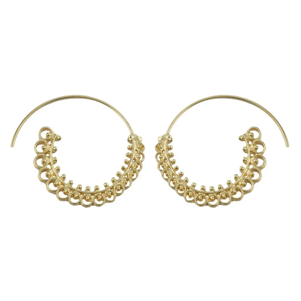 Boho Statement Jagged Spiral Earring Circles Round Tribal Hoop Pull Through Earring Lady Jewelry