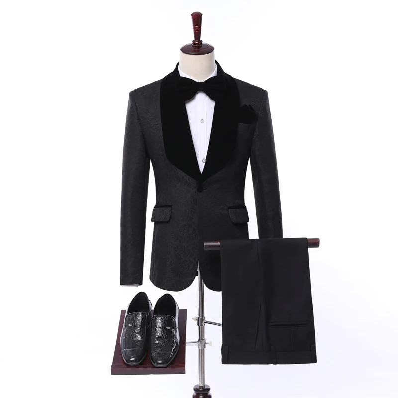 

Side Vent Groomsmen Black Groom Tuxedos Shawl Velvet Lapel Men Suits Wedding Best Man Blazer ( Jacket+Pants+Vest +Tie) C507