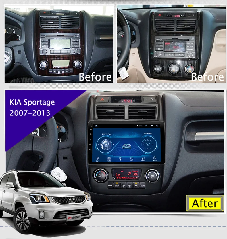 Excellent 9 inch Android 8.1 2.5D Tempered HD Touchscreen Radio for KIA Sportage 2007-2013  with Bluetooth USB WIFI support SWC  4