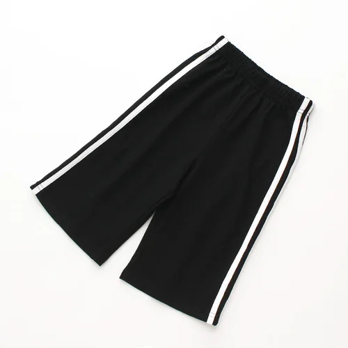 Модные штаны в полоску по бокам весенне-летние прямые Повседневные Спортивные укороченные штаны для мальчиков и девочек детские школьные брюки для детей возрастом от 2 до 13 лет - Цвет: black