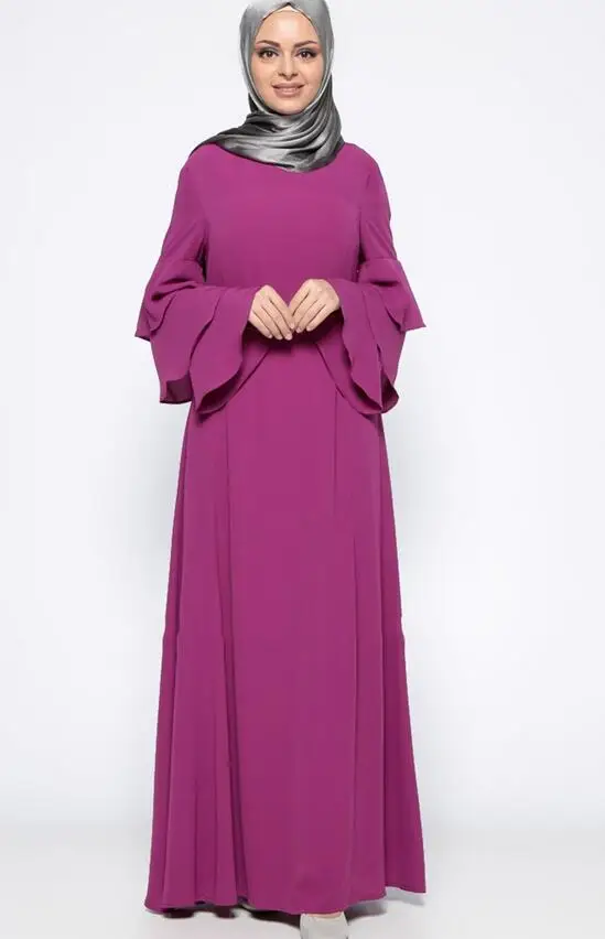 

Free Shipping High Quality Muslim Style New Arrival Round Collar Pure Color Butterfly Sleeve Woman Long Chiffon Dress