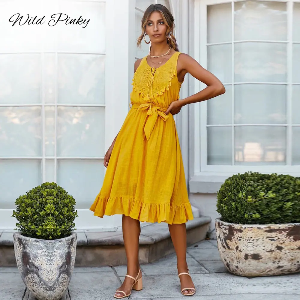 Для женщин Лето Boho кружева длиной макси платье Вечеринка пляжное сарафан с v
