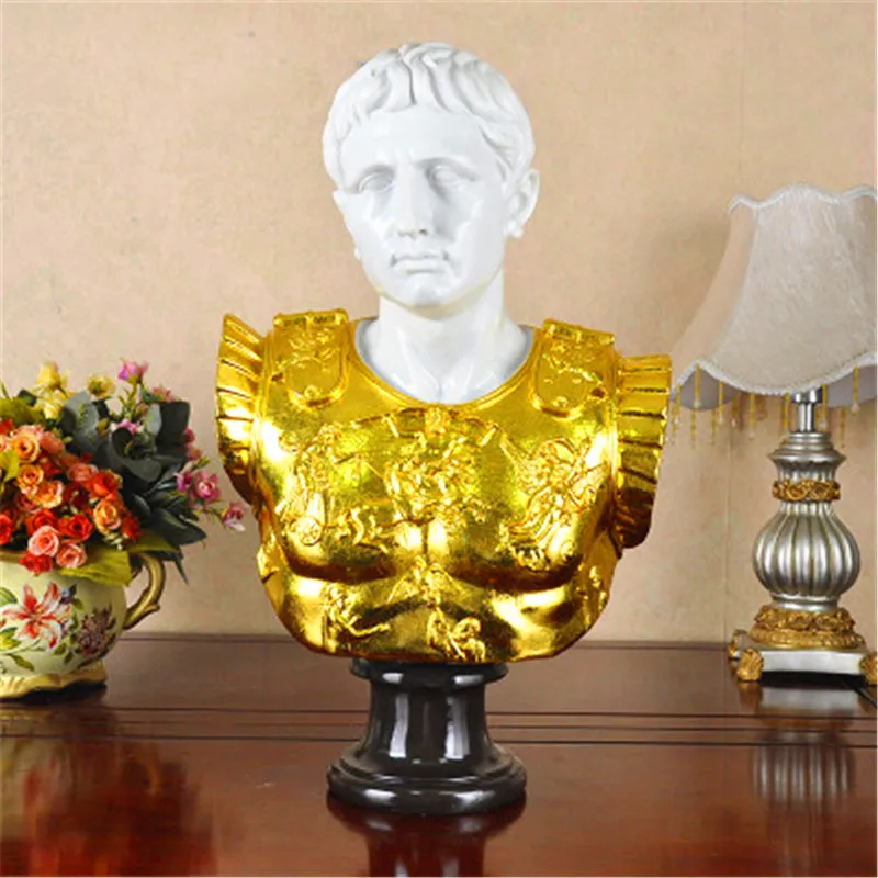 Roman Emperor Gaius Octavius Augustus Bust Retro Statue Colophony Crafts Desktop Decoration Office G1033 - Цвет: Цвет: желтый