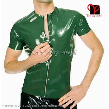 

Sexy Latex shirt zipper At Front short sleeves Rubber undershirt round collar plus size Pull On Top latex Tee shrit size SY-057