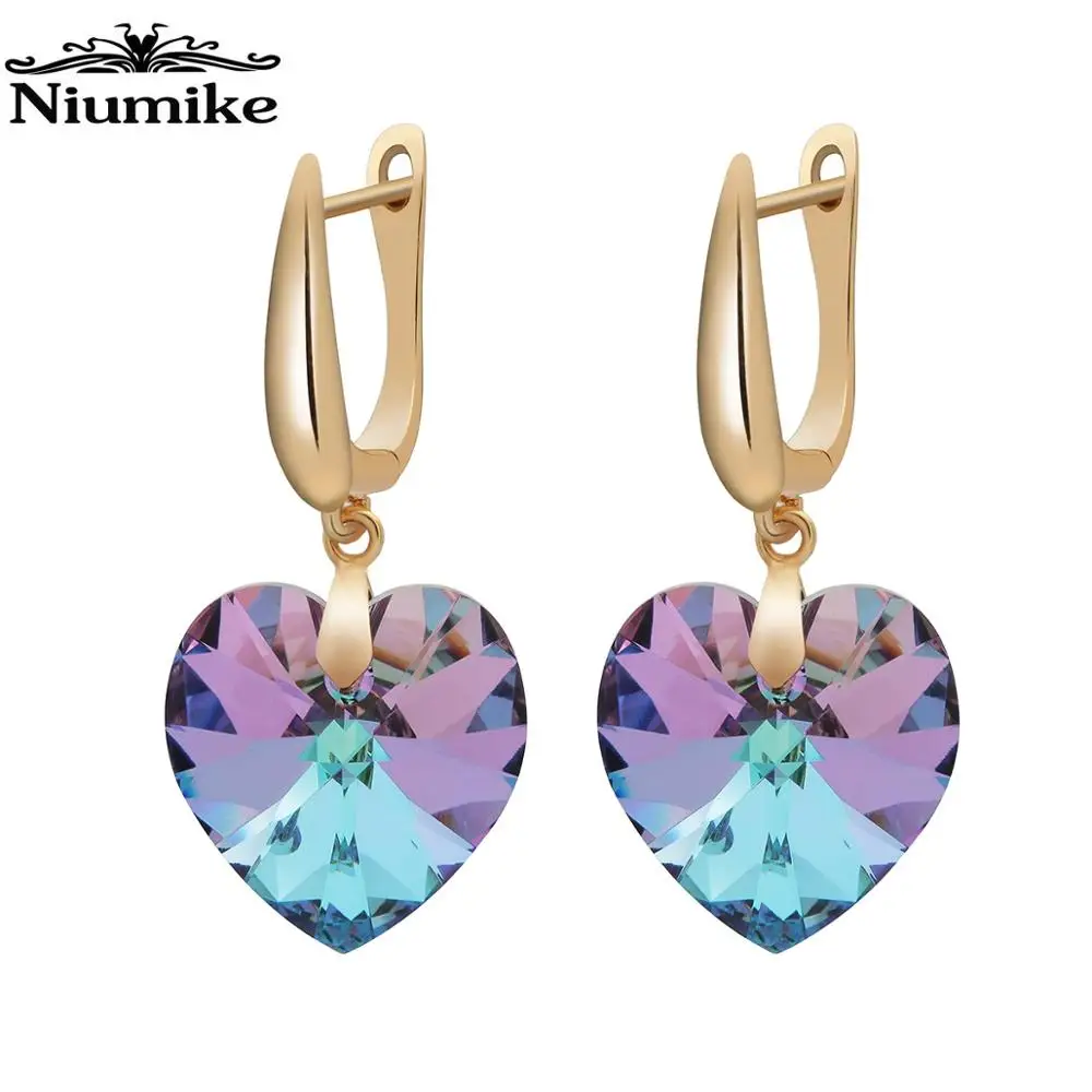 Женские серьги Niumike украшенные кристаллами Swarovski в форме сердца висячие клипсы