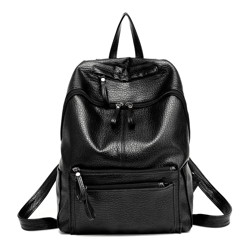 Good quality Famous Brand Backpack Women Backpacks Solid Vintage Girls School Bags for Girls Black PU