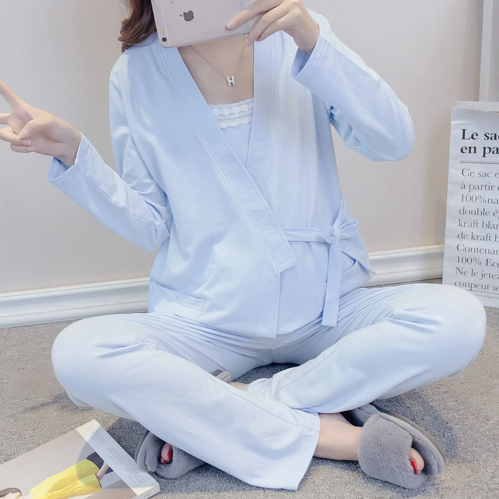 

3Piece/7669 Spring Autumn Maternity Nightwear Pregnancy Clothing Set Cotton Pregnant Pyjama Nursing Clothes Breastfeeding Suit