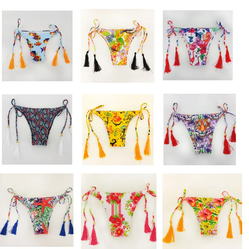 

brazilian thong bikini bottoms swimwear women maillot de bain femme micro bottom bikini print floral animal swimsuit