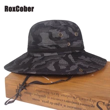 RoxCober уличная походная камуфляжная мужская Кепка из сетчатого дышащего ведра шляпы ветряная веревка фиксированная пляжная шляпа складные рыбацкие шапки