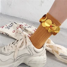 Дизайн, Осенние хлопковые короткие носки с блестками, женские блестящие зимние носки, женские мягкие дышащие носки в стиле Харадзюку