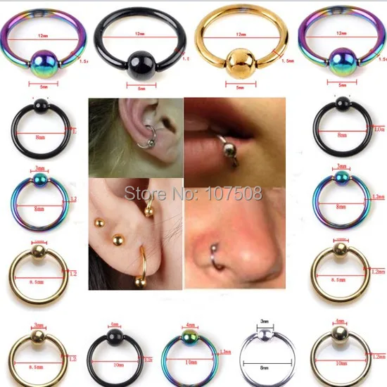 10pcs captive bead ring ball hoop eyebrow nipple nose lip body lip ring size