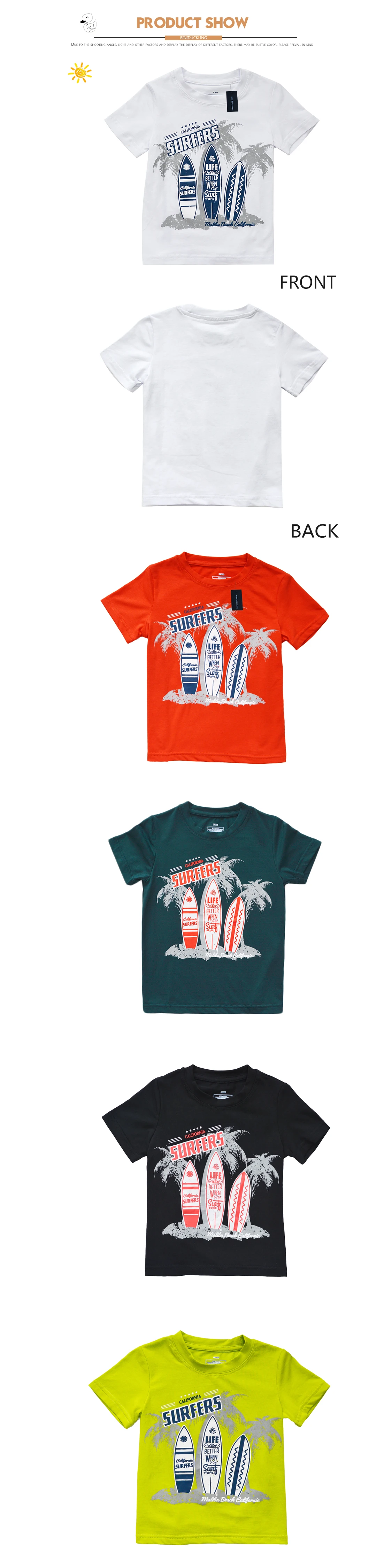 BINIDUCKLING/летние хлопковые футболки для мальчиков; футболки с коротким рукавом с принтом; одежда с рисунком кокосового дерева для маленьких детей