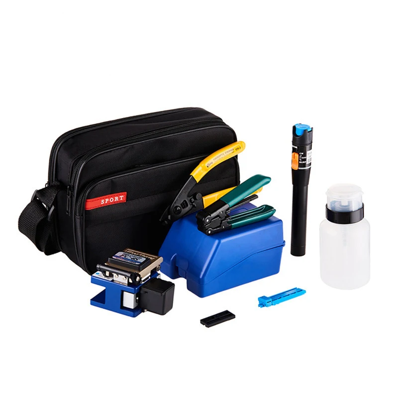 

8 In 1 Fiber Optic FTTH Tool Kit with Fiber Cleaver and 10KM Visual Fault Locator