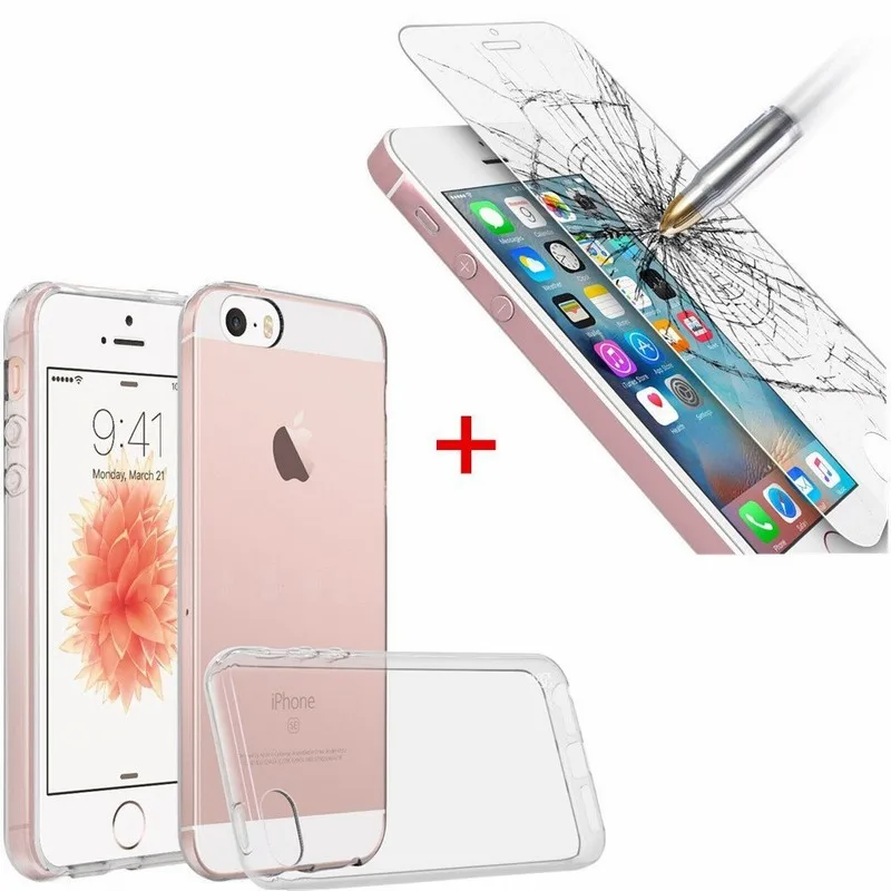 

Portefeuille For iPhone SE 5S 5 S 7 8 X iPhone5 Glass Screen Protector Case Phone Back Protection Cover Coque Mobile Accessories