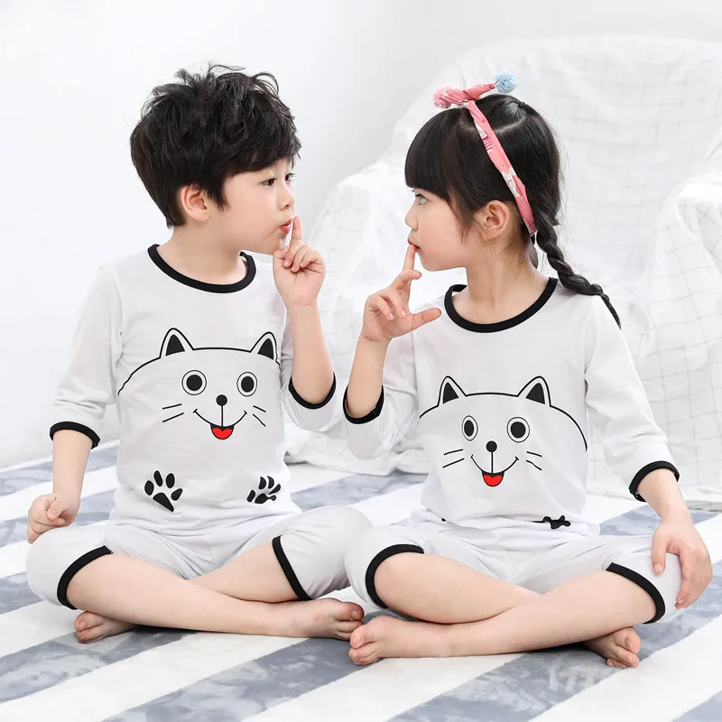 Pijamas de verano para niños y niñas, camiseta de manga corta y pantalón, conjuntos de ropa de dormir con dibujos animados