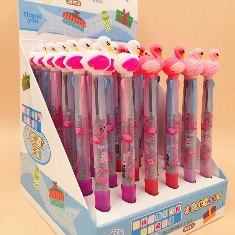 

1 PC 3/6 Colors Flamingo Multicolor Ballpoint Pen Kawaii Multifunction Pen for Writing Marking Kid's Novelty Gifts School Supply