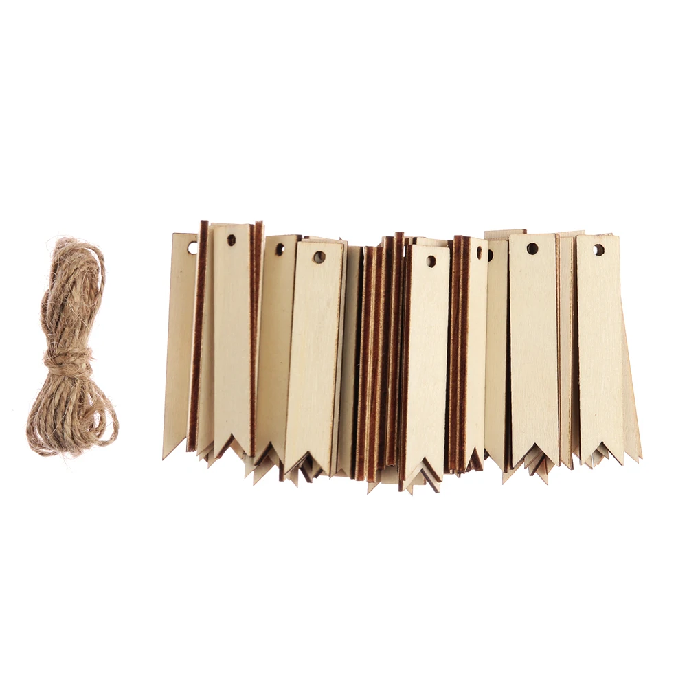 

50pcs/set Unfinished Blank Rectangle Wooden Hanging Tags for Scrapbooing Party Favor Wedding Gift Tags with Rope DIY Wood Crafts