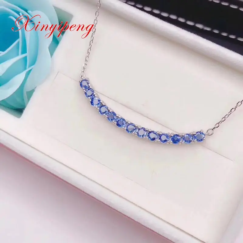 

Xin yi peng 925 silver plated white gold inlaid natural sapphire female necklaces for women necklaces fine jewelry S925