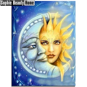 

New Sale 5D Diamond Cross Stitch Diy Full Diamond Painting Sun Beauty and Moon Diamond Embroidery Needlework Mosaic Gift 18C050
