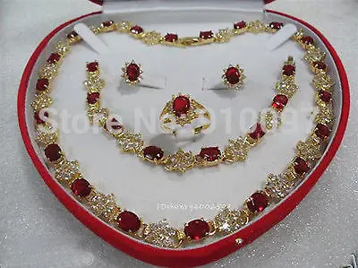 

LHX54013>>women's jewelry red ruby gem 18KGP Earring Bracelet Necklace Ring