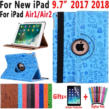 

360 Rotating Cartoon Leather Smart Cover Case for Apple iPad 9.7 2017 2018 Air 1 2 5 5th 6th Generation A1823 A1954 Cases Funda