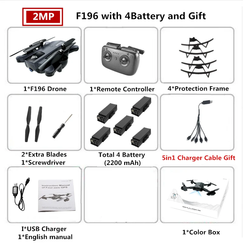 5 Battery Color Box F196 складной Дрон с камерой оптический поток Me Квадрокоптер Дрон 20 минут время действия RC Квадрокоптер с камерой 2MP HD VS XS809S - Цвет: 5 Battery Color Box