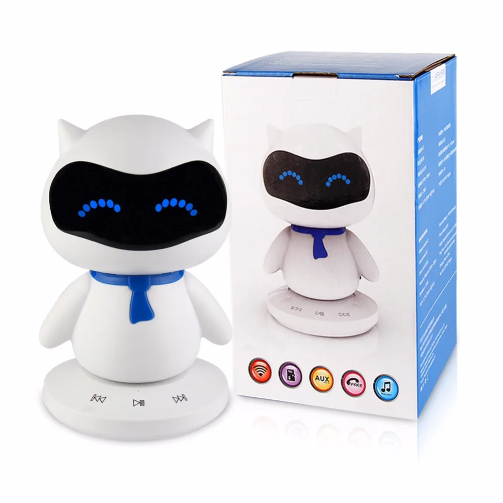 

US New Mini Portable cute Robot Smart Blueototh Speaker With Music Calls Handsfree TF MP3 AUX Function for All Bluetooth Devices