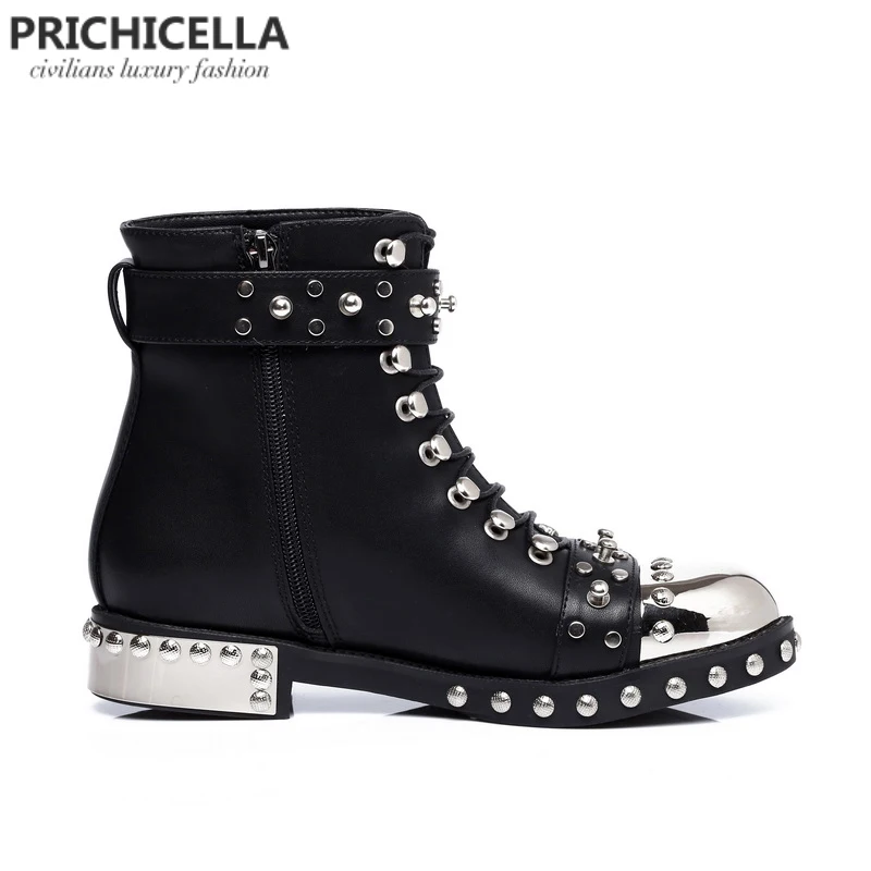 studded lace up ankle boots, botas de motocicleta botas de inverno