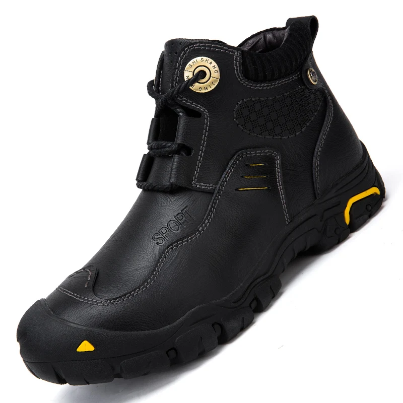 

Men Hiking Shoes Cowhide Work Boots Waterproof Shoes Trekking Ankle Boots Genuine Leather Martin Boots Combat Winter Warm Shoes